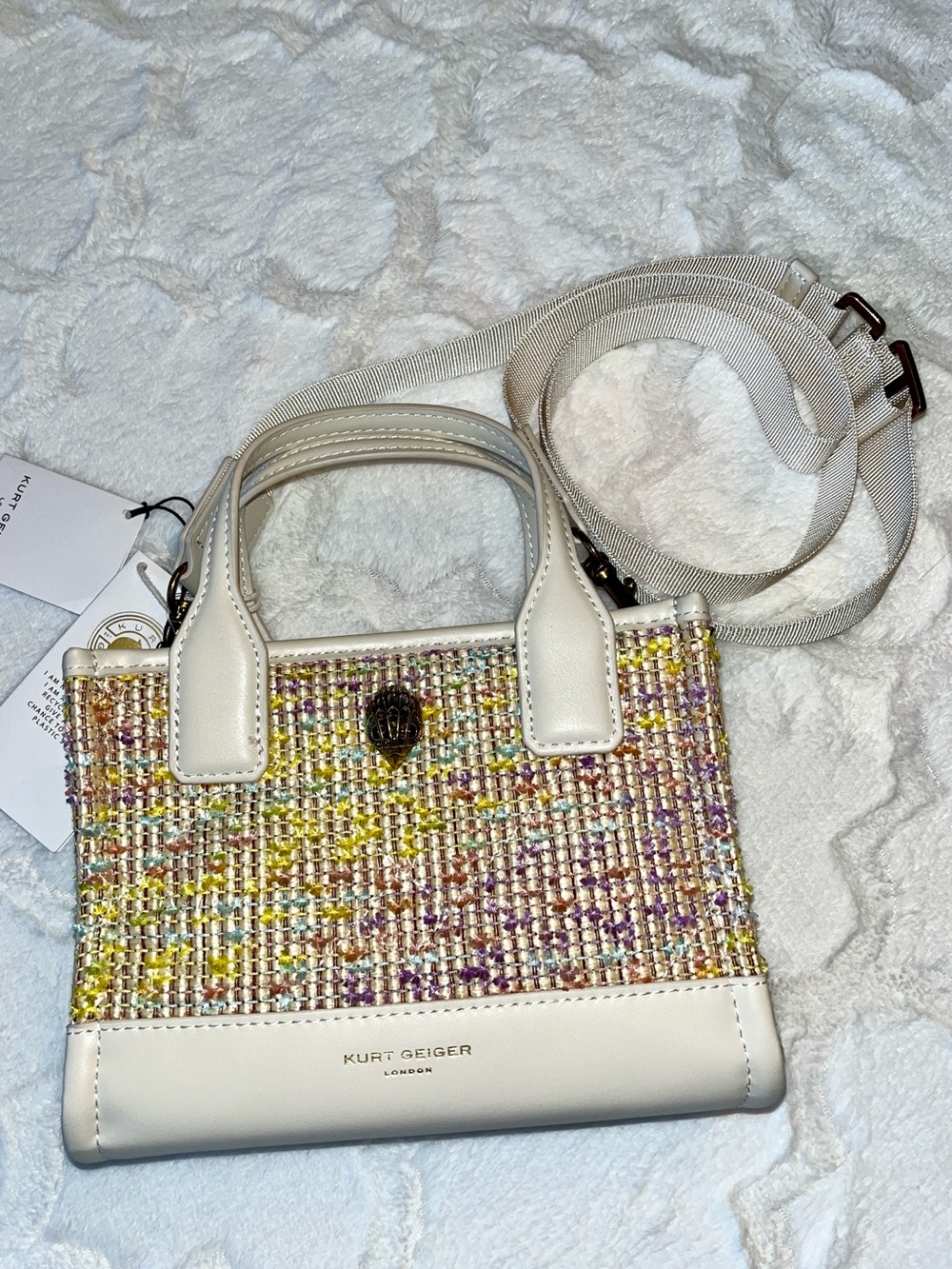 Kurt Geiger NWT! Pastel Raffia Recycled XS Mini Shopper Tote Bag - Picture 10 of 11